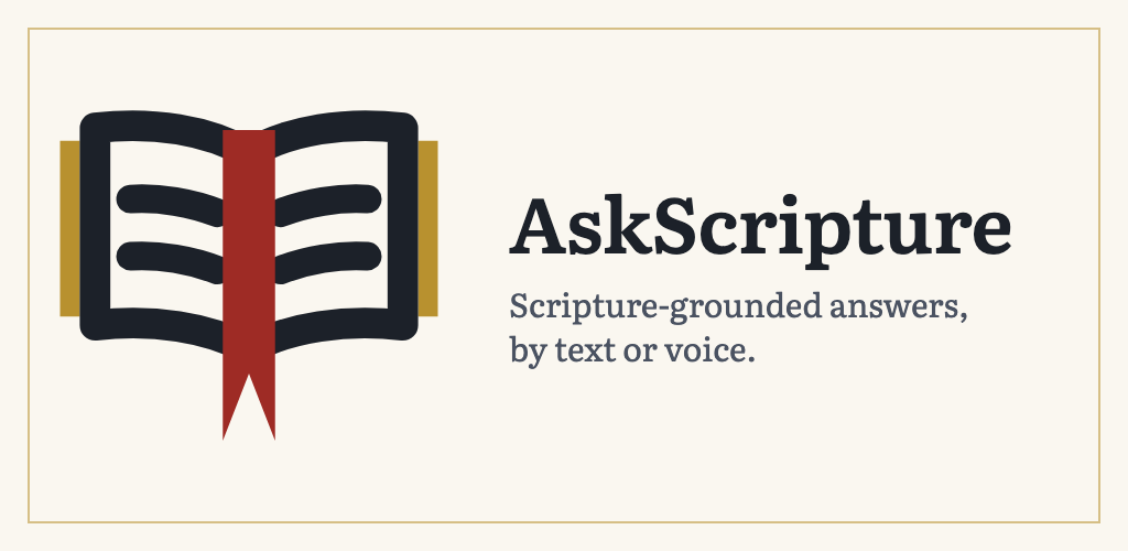 The AskScripture feature graphic: the icon and wordmark on a paper background.