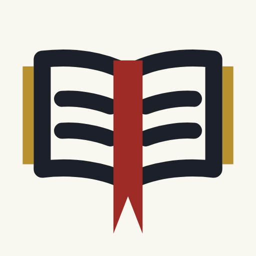 The AskScripture app icon: an open book in ink on paper, with a red ribbon marker and two gilt rules.